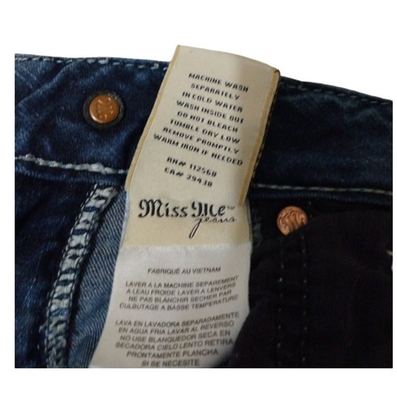 Miss Me Womens Mid-Rise Bootcut Flare Rhinestone Embellished Bling Blue Jeans 26 - Picture 12 of 12